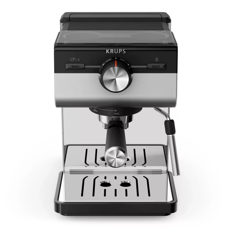 Espresso machine KRUPS XP384E10 — semi-auto, 2 L water tank, 2-cup capacity, black/stainless steel