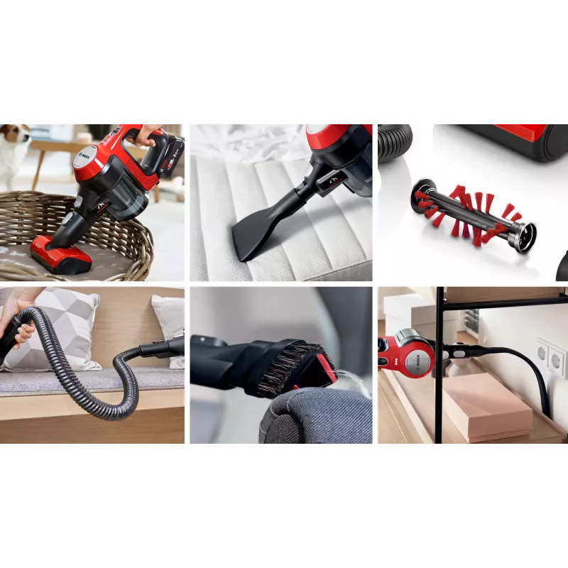 Bosch BCS711PET stick vacuum/electric broom Battery Dry Bagless 0.3 L Black, Red 3 Ah