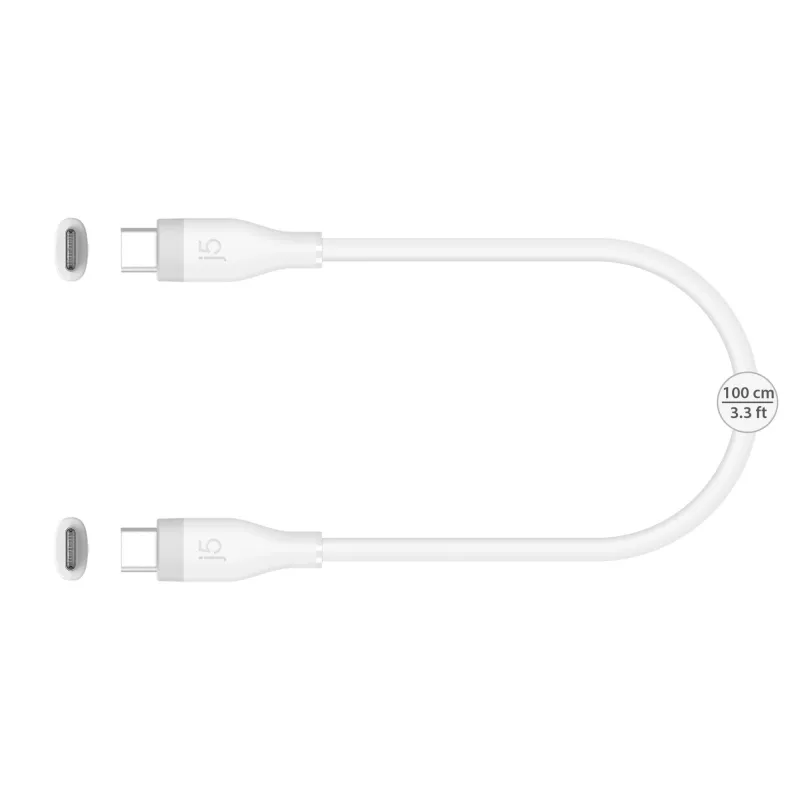 USB-C to USB-C charging/data cable j5create JUCX17W, 60W, liquid silicone, 1.8 m, white
