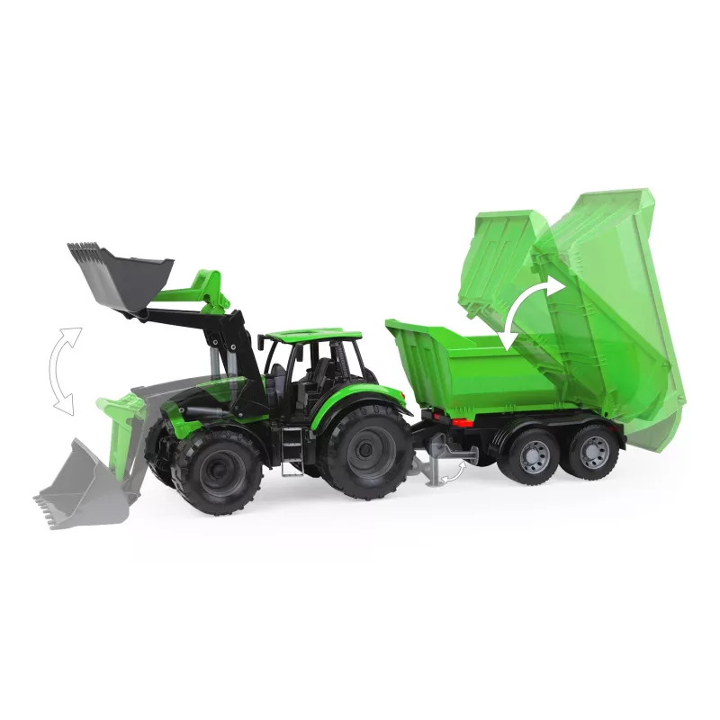 Mechanical toy tractor Lena Deutz-Fahr Worxx with 74 cm length and detachable trailer