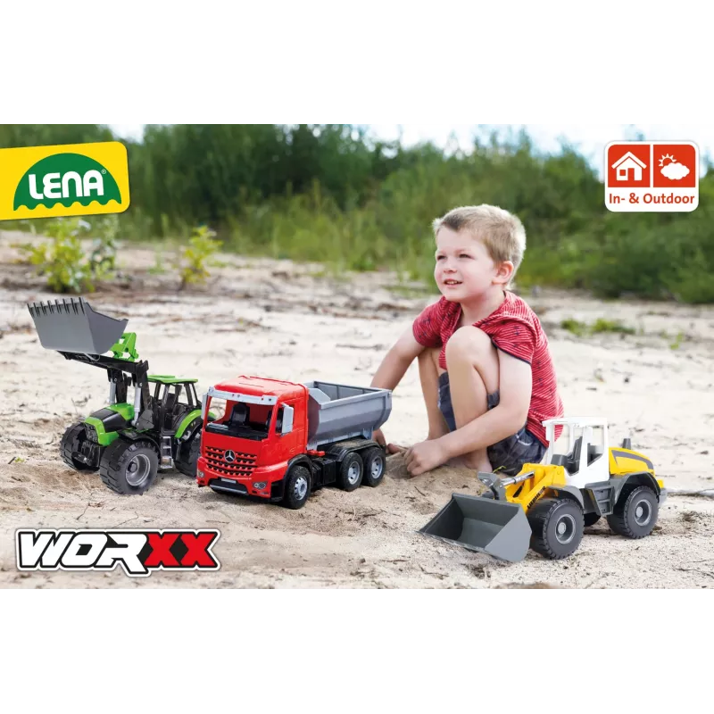 Mechanical toy tractor Lena Deutz-Fahr Worxx with 74 cm length and detachable trailer