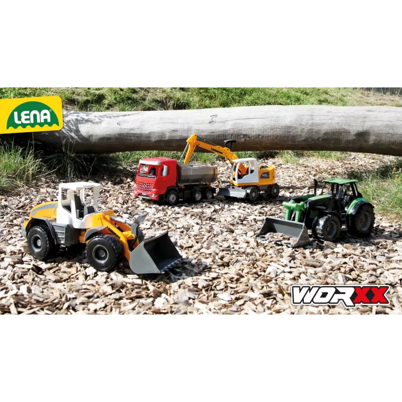 Mechanical toy tractor Lena Deutz-Fahr Worxx with 74 cm length and detachable trailer