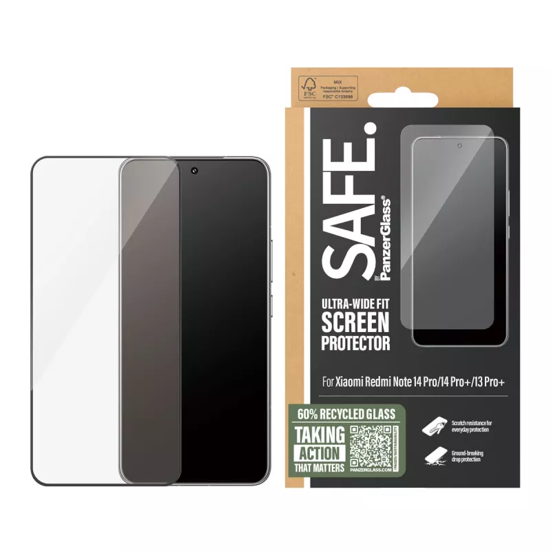 Screen protector PanzerGlass SAFE. by for Xiaomi Redmi Note 14 Pro / 14 Pro+ / 13 Pro+ — tempered glass, clear, Ultra-Wide Fit