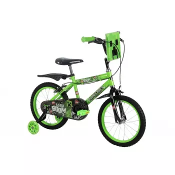 Children's bike HUFFY Minecraft 16 inch green — 16-inch steel frame, single-speed, front/rear caliper brakes