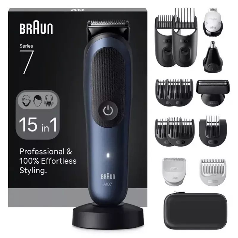 Electric shaver BRAUN All-in-One AIO7580 — cordless rechargeable, wet & dry, 120 min runtime, 21 length steps, full-body