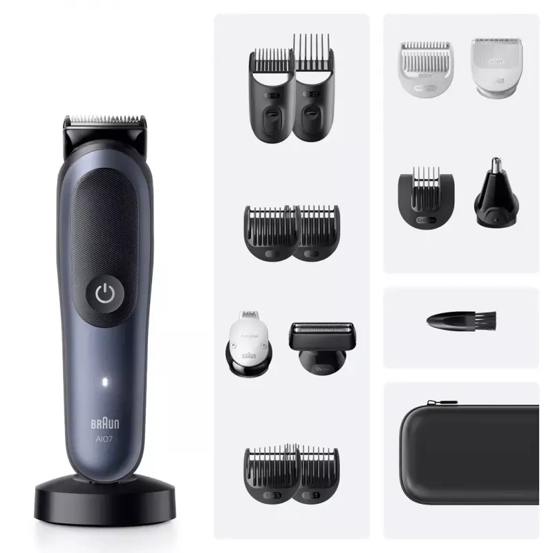 Electric shaver BRAUN All-in-One AIO7580 — cordless rechargeable, wet & dry, 120 min runtime, 21 length steps, full-body