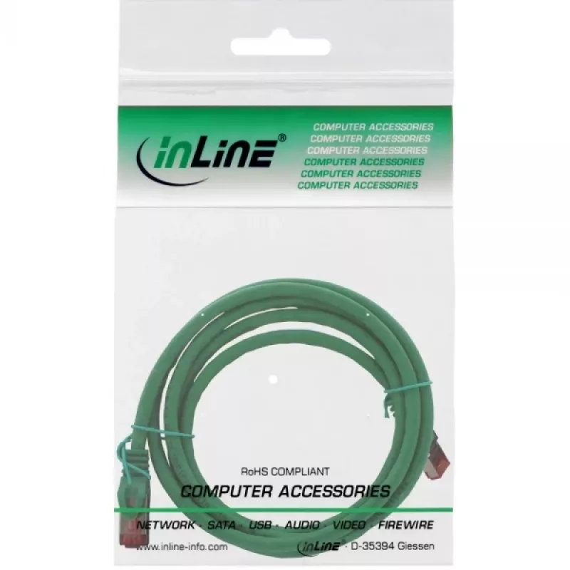 Patch Cable Intos Cat6 S/FTP PiMF 250MHz, 1.5 m, RJ-45–RJ-45, halogen-free, green