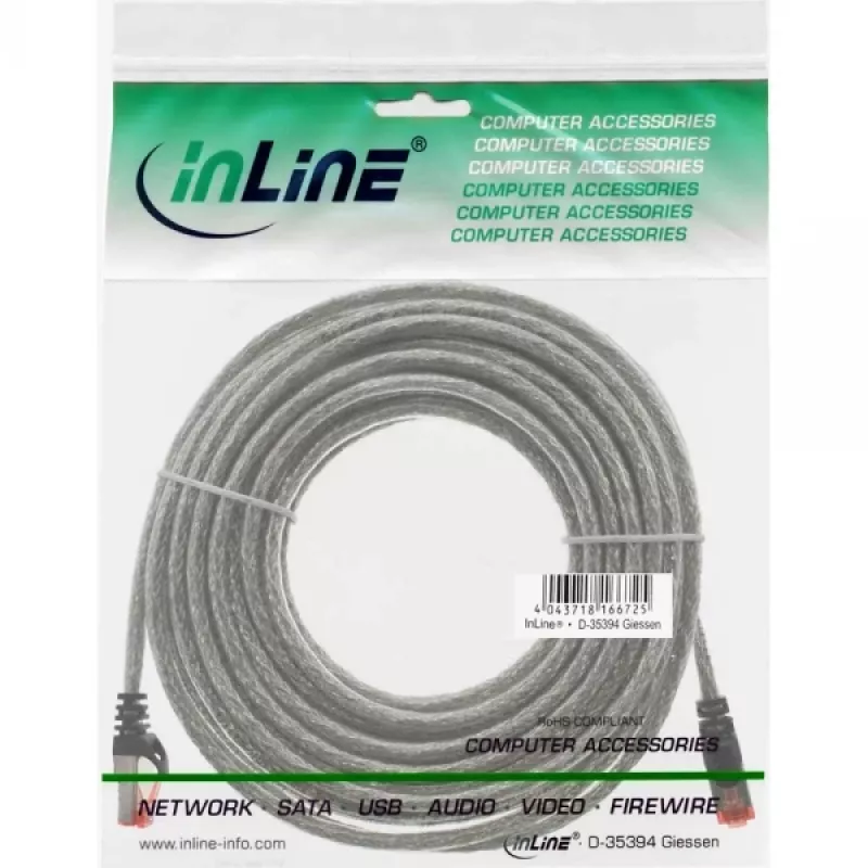 Ethernet patch cable InLine Cat6 S/FTP PiMF 250MHz PVC, RJ-45–RJ-45, copper, transparent, 15 m