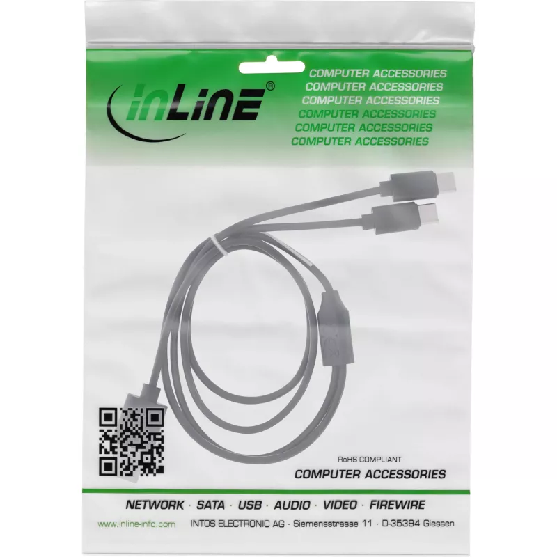 InLine USB 2in1 Y-charging cable, 1x USB-A male to 2x USB-C male, black 0.5m
