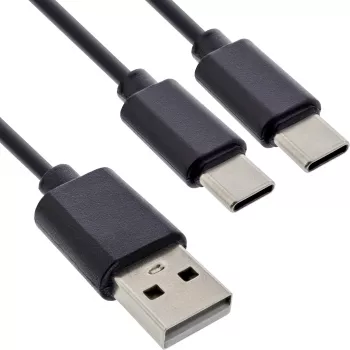 InLine USB 2in1 Y-charging cable, 1x USB-A male to 2x USB-C male, black 2m