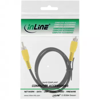 InLine Video cable, 1x RCA M/M, yellow plugs, 2m, RCA, RCA, 2 m, Black