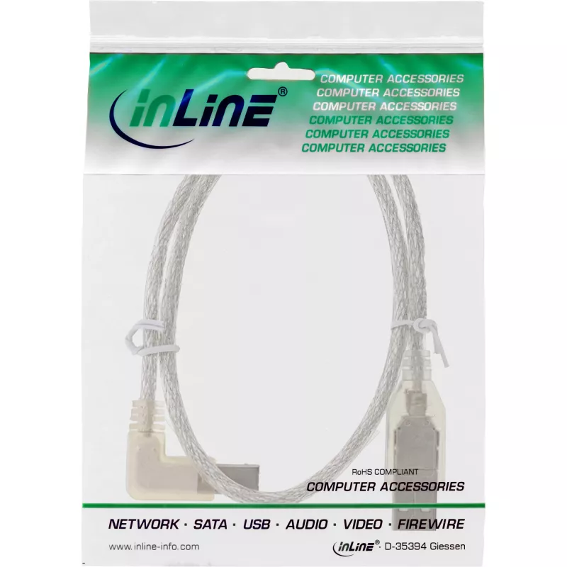 InLine USB 2.0 Cable left angled Type A male / B male transparent 0.5m