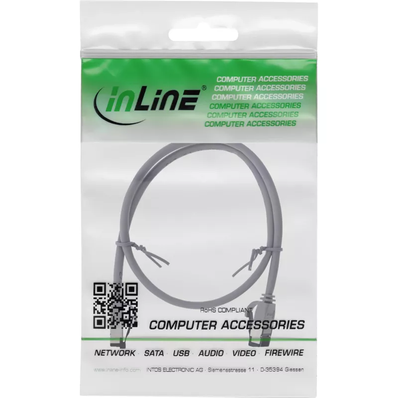 Patch cable InLine Cat.8.1 U/FTP slim, TPE halogen-free, RJ-45–RJ-45, 0.25 m, grey