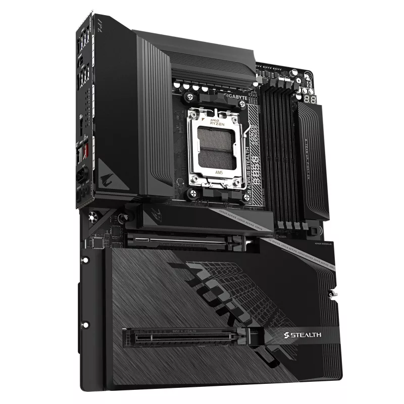 Motherboard GIGABYTE B850 AORUS STEALTH — ATX, Socket AM5, AMD B850, DDR5 up to 8200MHz (OC), 14+2+2 VRM, 2xPCIe5.0, 2xPCIe4.0 M.2, Wi‑Fi 7, 5GbE