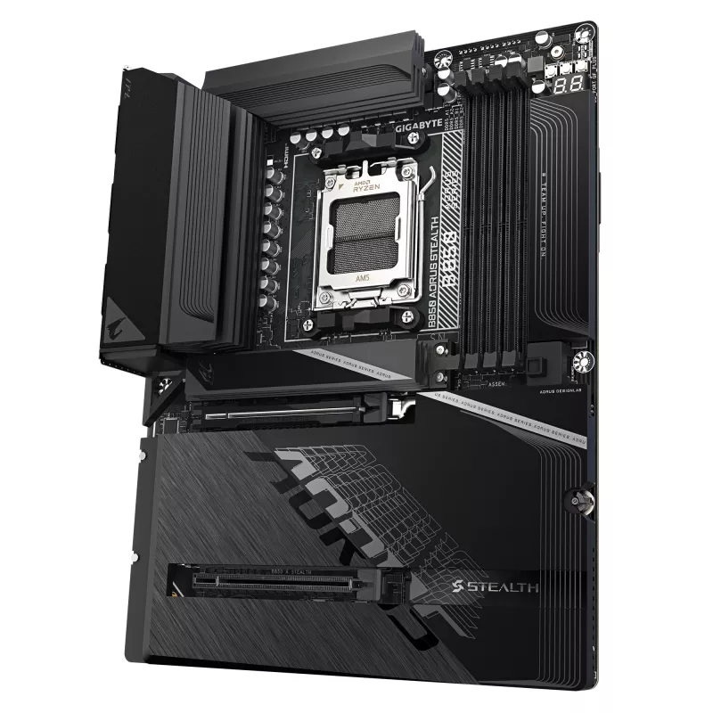 Motherboard GIGABYTE B850 AORUS STEALTH — ATX, Socket AM5, AMD B850, DDR5 up to 8200MHz (OC), 14+2+2 VRM, 2xPCIe5.0, 2xPCIe4.0 M.2, Wi‑Fi 7, 5GbE