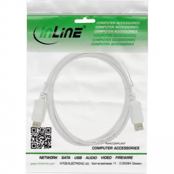 DisplayPort cable InLine 17203W 3 m, DisplayPort to DisplayPort, white, 7 mm diameter