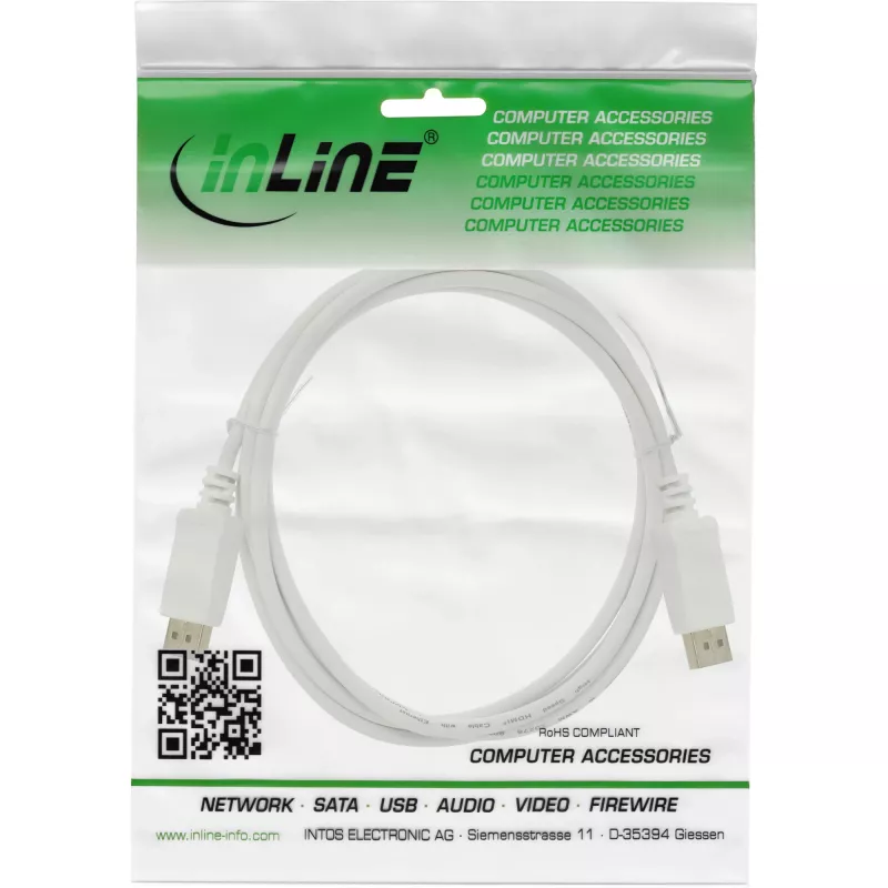 DisplayPort cable InLine 17202W, DisplayPort–DisplayPort, 2 m, white, 7 mm diameter