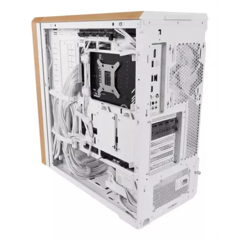 PC case Lian Li Lancool 217 Midi Tower — White & Wood, supports ATX/EATX/Micro-ITX, 2x120mm front, 1x140mm rear, 1×3.5 inch + 8×2.5 inch
