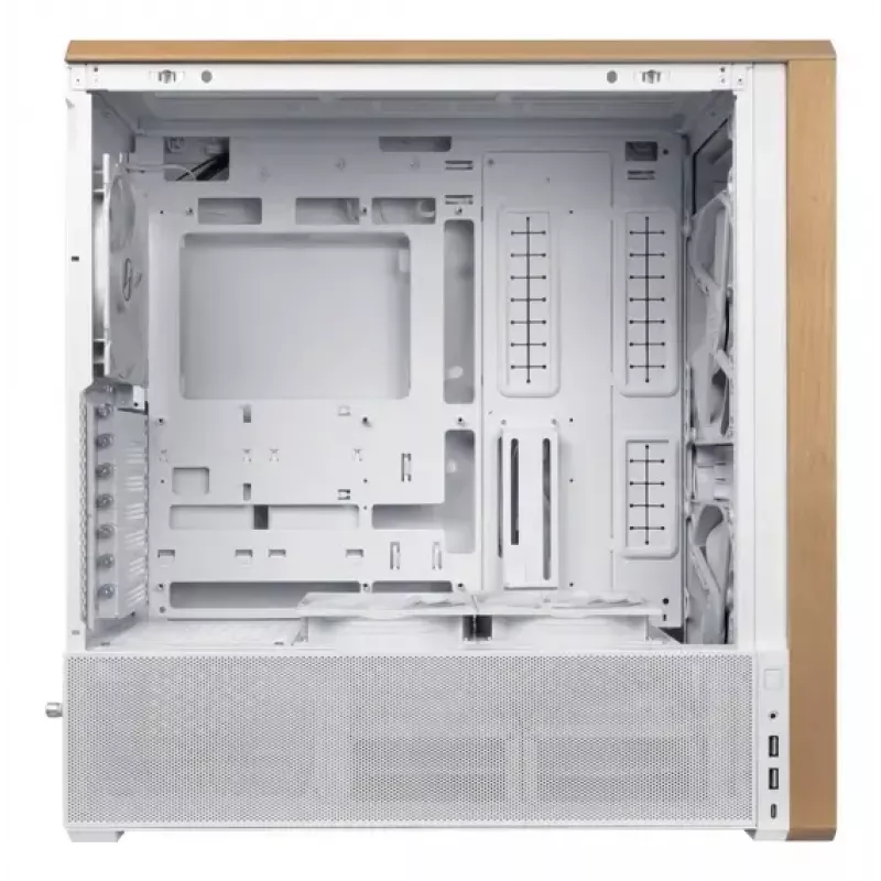 PC case Lian Li Lancool 217 Midi Tower — White & Wood, supports ATX/EATX/Micro-ITX, 2x120mm front, 1x140mm rear, 1×3.5 inch + 8×2.5 inch