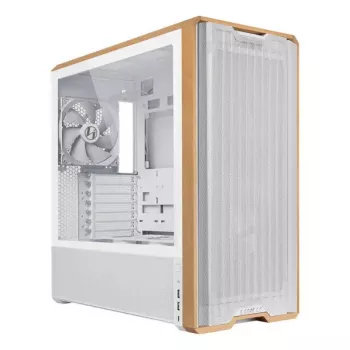 PC case Lian Li Lancool 217 Midi Tower — White & Wood, supports ATX/EATX/Micro-ITX, 2x120mm front, 1x140mm rear, 1×3.5 inch + 8×2.5 inch
