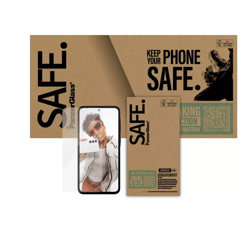 Screen protector PanzerGlass SAFE. for Samsung Galaxy A36 5G — tempered glass, PET, silicone, transparent, 1 pc, Ultra-Wide Fit