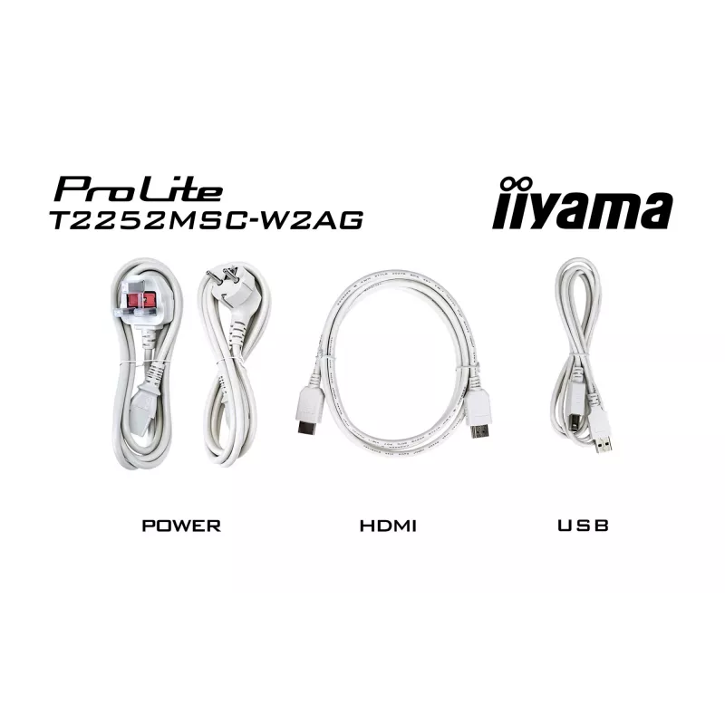 Monitor IIYAMA ProLite T2252MSC-W2AG 21.4 inch (54.5 cm) Full HD 1920x1080 LCD touchscreen, 5 ms, USB 3.2 hub, speakers, VESA, white
