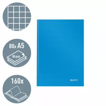 Leitz Notebook Solid Hardcover A5 Squared 90 gram 80 sheets, Monochromatic, Blue, A5, 80 sheets, Glossy, 80 g/m²