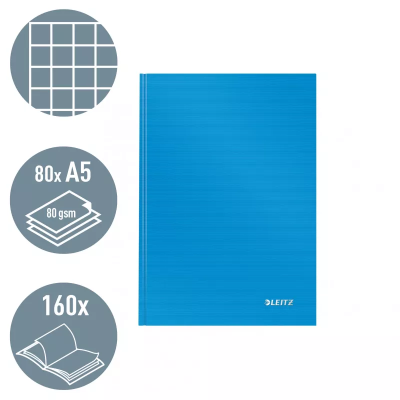 Leitz Notebook Solid Hardcover A5 Squared 90 gram 80 sheets, Monochromatic, Blue, A5, 80 sheets, Glossy, 80 g/m²