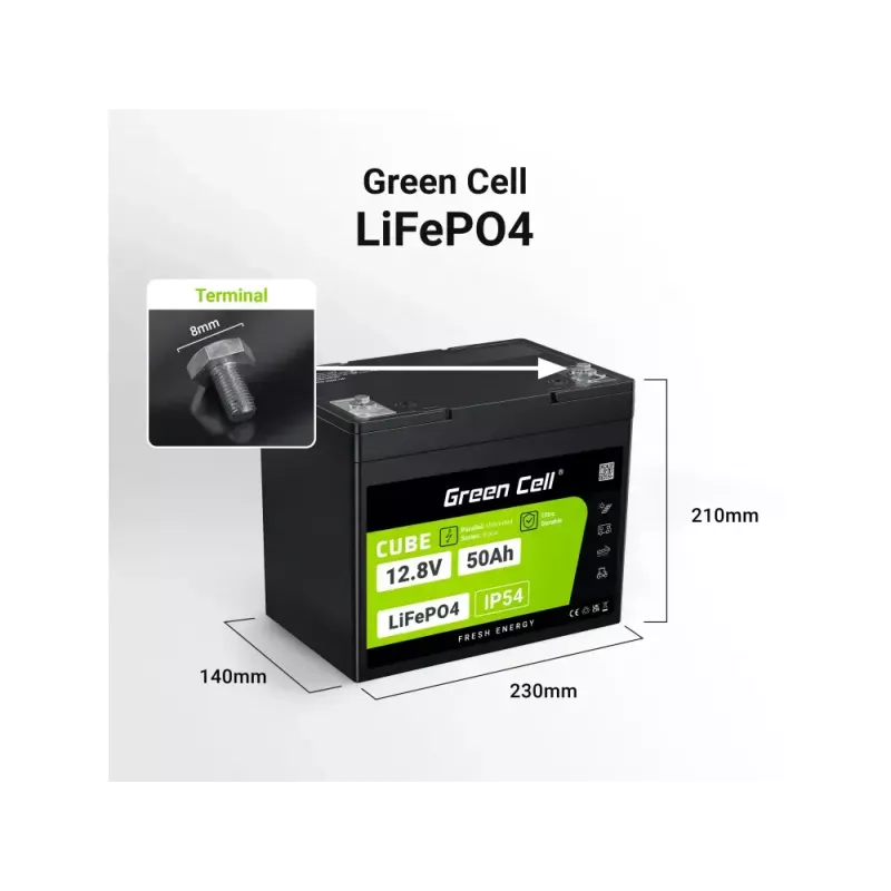 UPS battery Green Cell LFPGC12V50AH Lithium Iron Phosphate 12V 50Ah 640Wh, 75A discharge