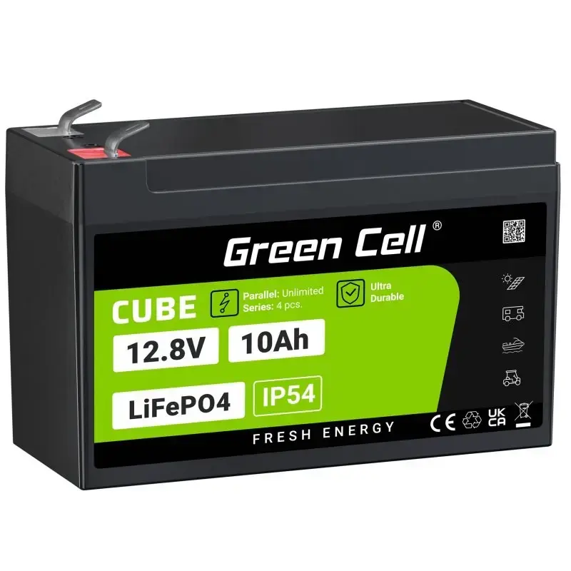 Rechargeable industrial battery Green Cell LFPGC12V10AH 12.8V 10Ah LiFePO4, 155x100x100 mm, 2 kg