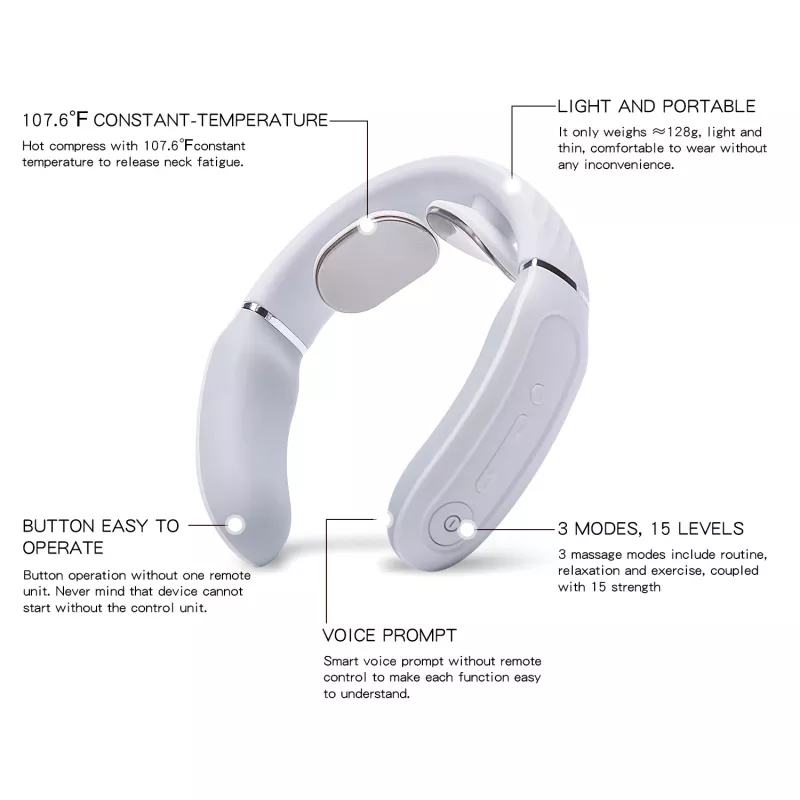 SKG 4356E - White, Combo massage, Neck, White, Silicone, Buttons, Battery