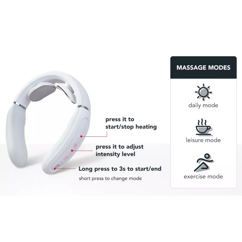 SKG 4356E - White, Combo massage, Neck, White, Silicone, Buttons, Battery