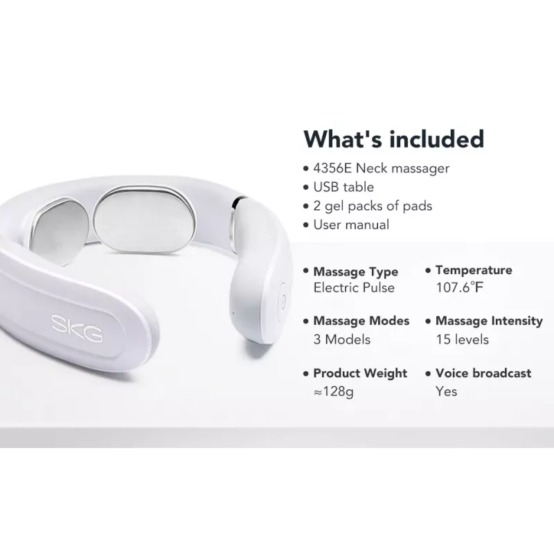 SKG 4356E - White, Combo massage, Neck, White, Silicone, Buttons, Battery