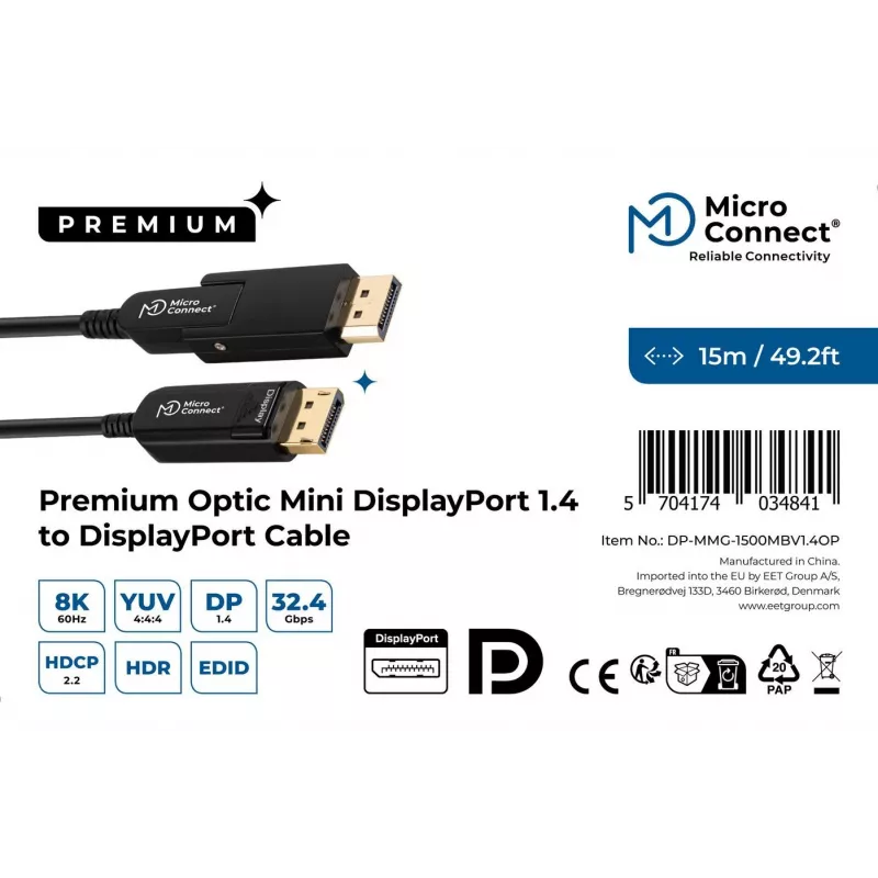 Microconnect DP-MMG-1500MBV1.4OP DisplayPort cable 15 m Black