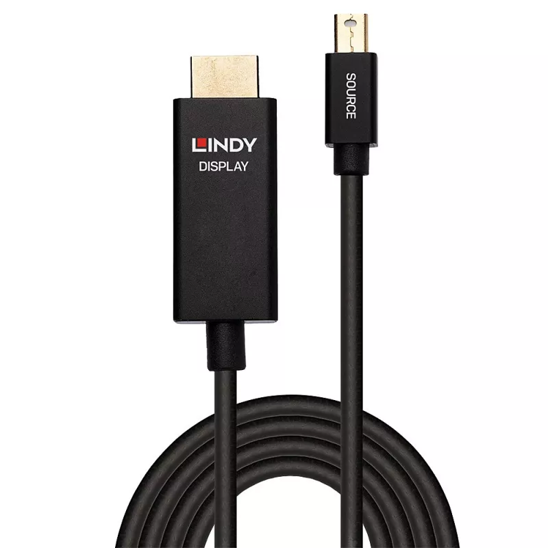 Lindy 1m Active Mini DisplayPort to HDMI Cable with HDR, 1 m, Mini DisplayPort, HDMI, Male, Male, Straight
