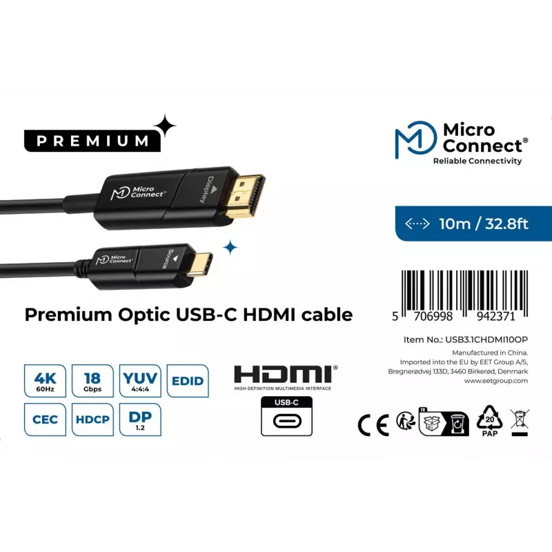 Microconnect USB3.1CHDMI10OP video cable adapter 10 m USB Type-C HDMI Black