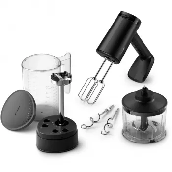 Hand mixer Philips HR3781/20 — 500 W, 5 speeds, turbo, black, includes beaters, dough hooks, chopper, measuring cup
