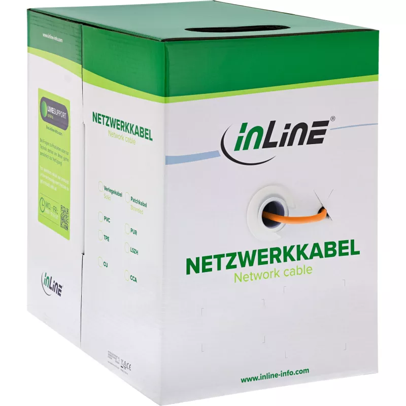 InLine Solid Installation Cable 250MHz S/STP Cat.6 CU AWG23 halogen free 100m