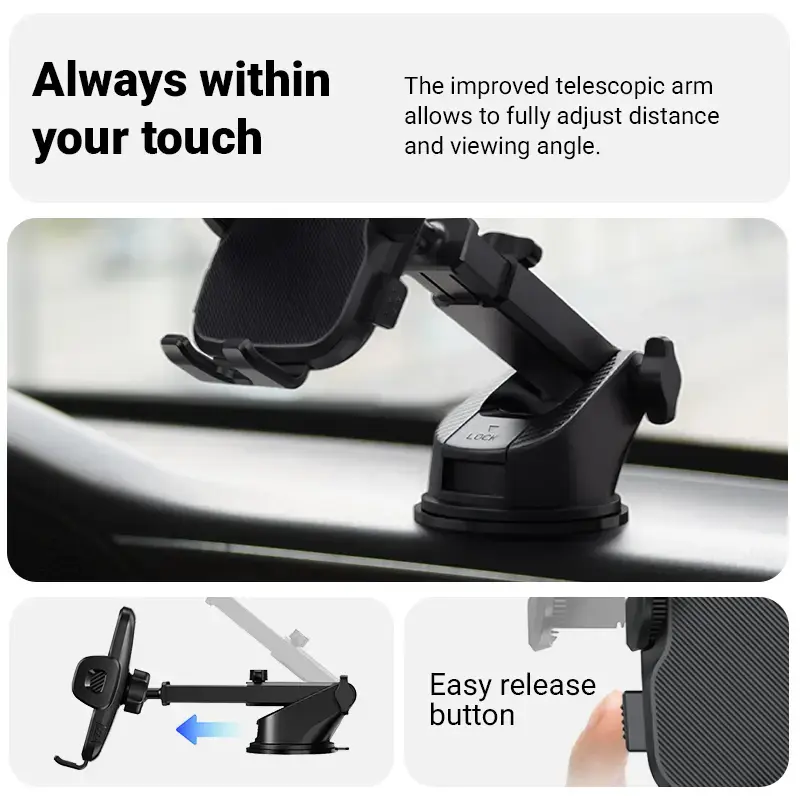 Car holder Crong Carclip for dashboard and windshield, passive, for smartphones, black (carbon)