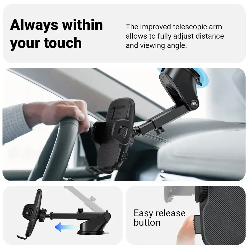 Car holder Crong Carclip for dashboard and windshield, passive, for smartphones, black (carbon)