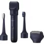 Travel trimmer Panasonic X-Shape Travel — blue, lithium-ion battery, built-in, multi-attachments (beard, body, hair, foil shaver, toothbrush), 1–30 mm, 196×49×43 mm