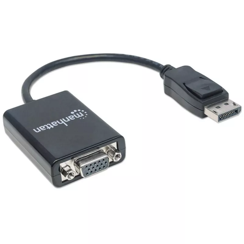Manhattan DisplayPort to VGA HD15 Converter Cable, 15cm, Male to Female, Active, DP With Latch, Black, Lifetime Warranty, Equivalent to DP2VGA2.