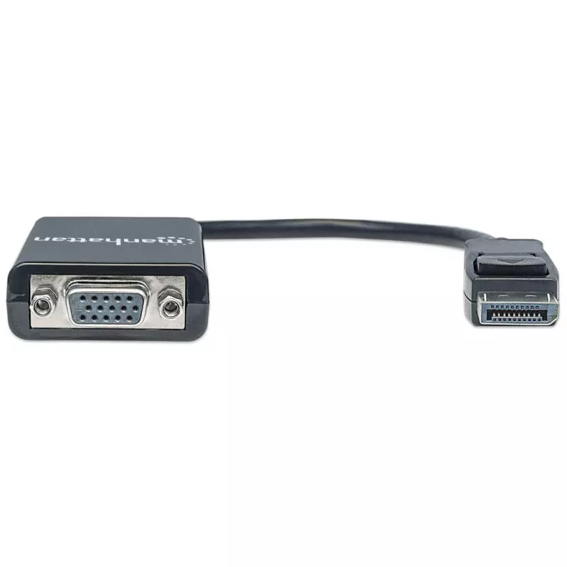 Manhattan DisplayPort to VGA HD15 Converter Cable, 15cm, Male to Female, Active, DP With Latch, Black, Lifetime Warranty, Equivalent to DP2VGA2.