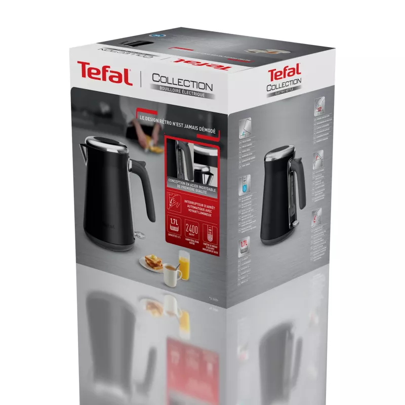 Electric kettle Tefal KI6668E0 — 1.7 L, 2400 W, stainless steel housing, black