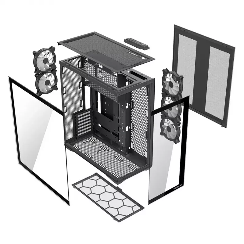 Full-tower PC case MODECOM Volcano SPACE XL ARGB — Full Tower, E-ATX support, tempered glass, ARGB, up to 440 mm GPU