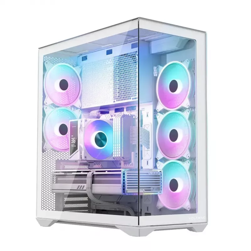 PC full-tower case MODECOM Volcano SPACE XL ARGB FULL TOWER 5F White — ATX, tempered glass, ARGB, USB-C