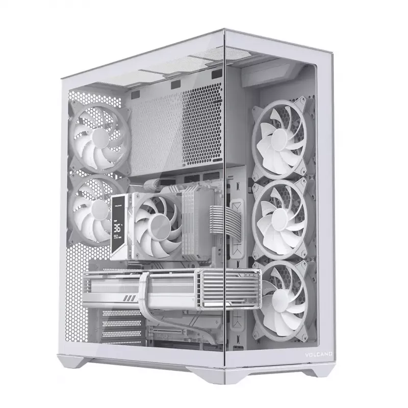 PC full-tower case MODECOM Volcano SPACE XL ARGB FULL TOWER 5F White — ATX, tempered glass, ARGB, USB-C
