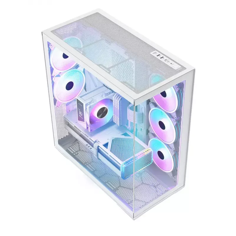PC full-tower case MODECOM Volcano SPACE XL ARGB FULL TOWER 5F White — ATX, tempered glass, ARGB, USB-C
