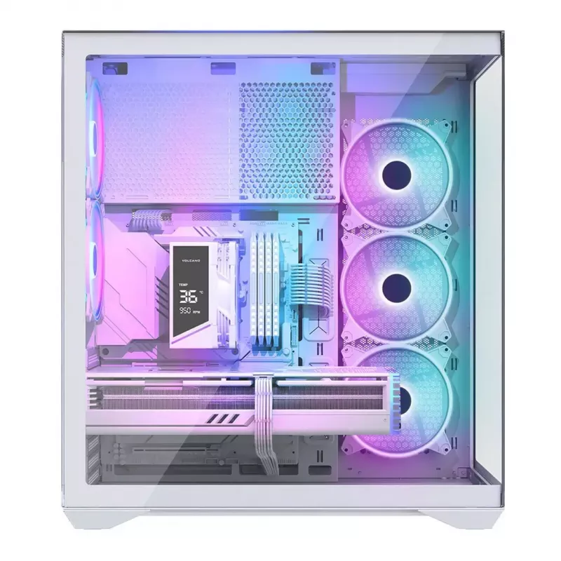 PC full-tower case MODECOM Volcano SPACE XL ARGB FULL TOWER 5F White — ATX, tempered glass, ARGB, USB-C