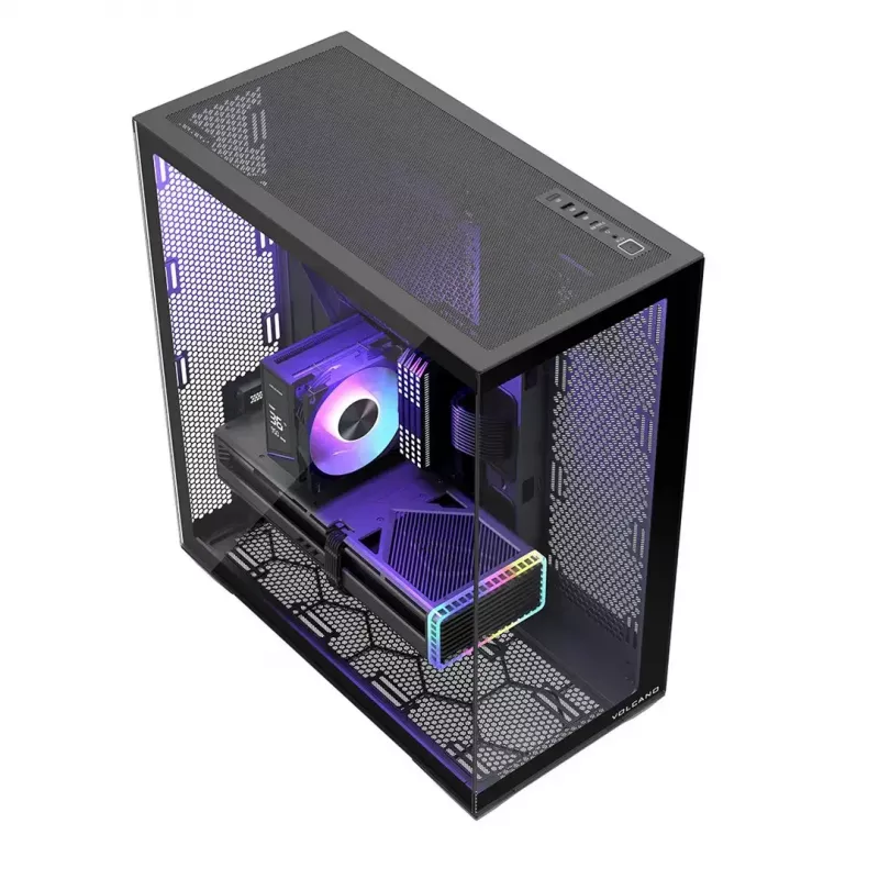 Full-Tower PC Case MODECOM Volcano SPACE XL NF — Black, tempered glass, ARGB, supports micro-ATX, up to 44 cm GPU, 3×3.5 inch/4×2.5 inch bays, USB-A 2×, USB-C 1×